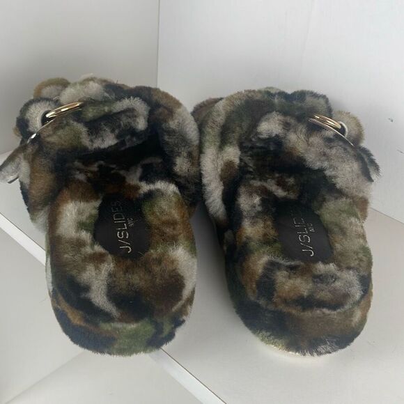 J/SLIDES Genuine Shearling 2 Strap Platform Slide Sandals camouflage 7 - Picture 6 of 9